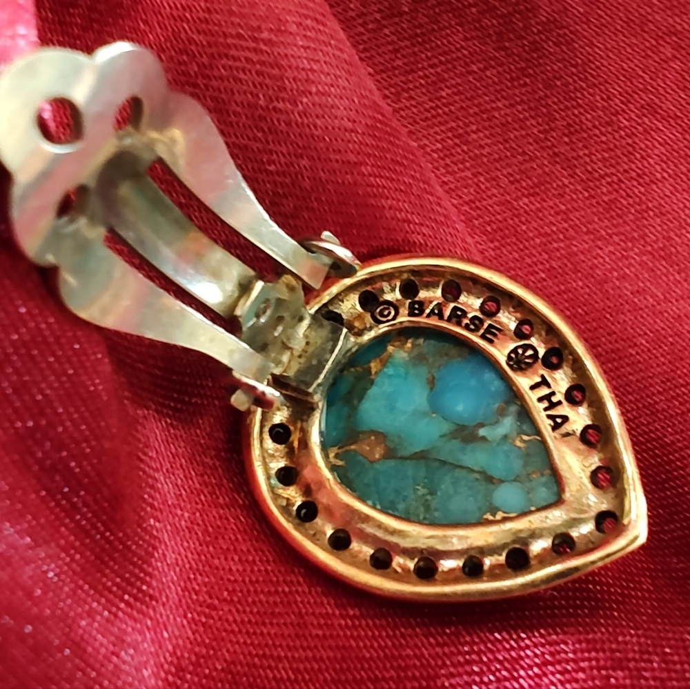 Barse Golden Bronze Genuine Turquoise Teardrop Clip Earrings - Picture 2 of 3